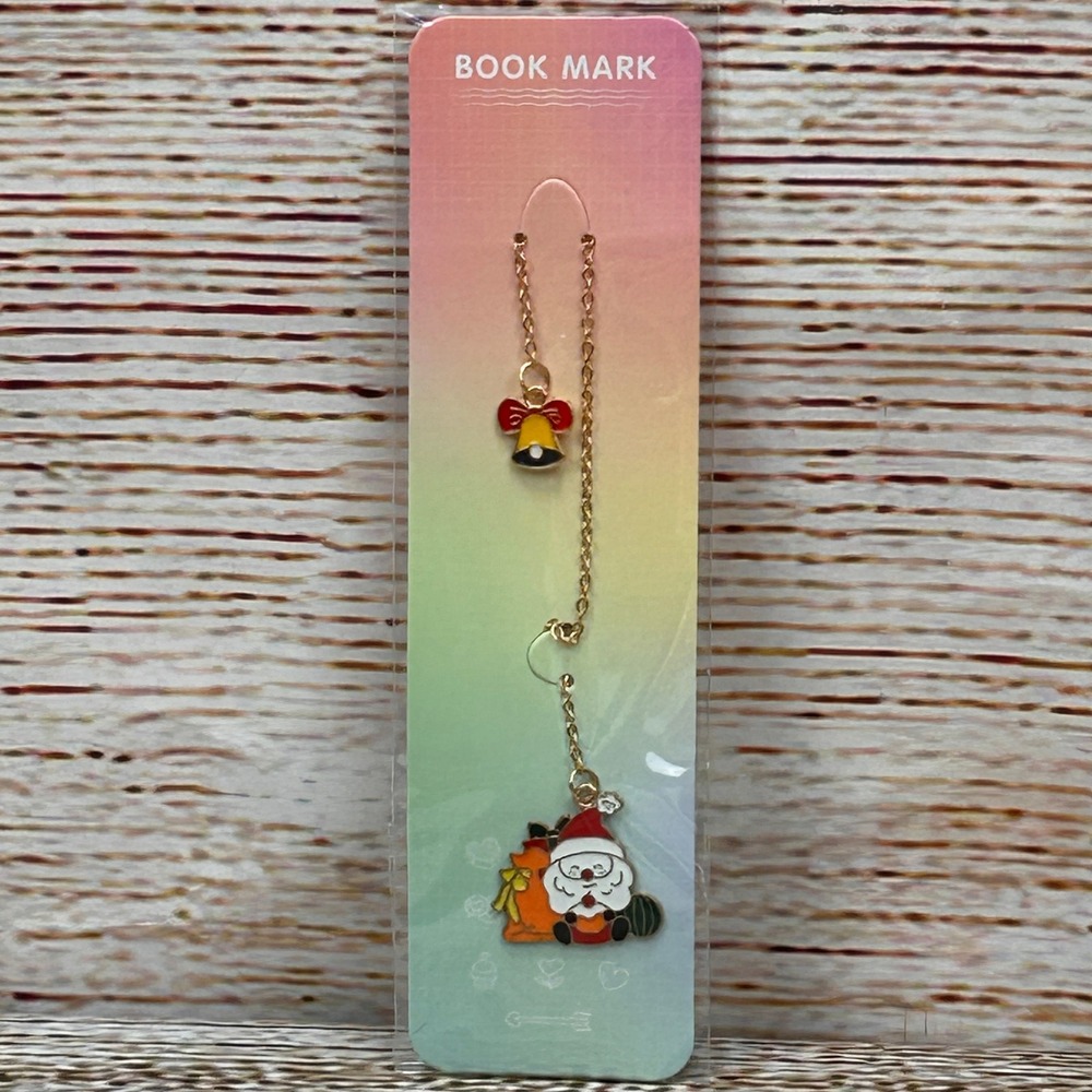 Christmas Santa Claus Enamel Metal Chain Bookmark Bell Charm Holiday NEW